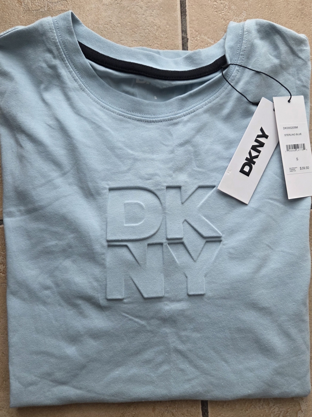 DKNY Men's Sterling Blue Embossed Logo Tee